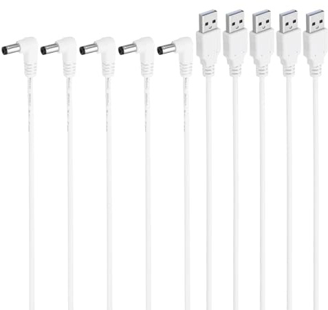 PATIKIL Cavo Alimentazione 3ft Usb 2.0 Tipo A a Dc 5,5x2,1 mm Angolo 90 Gradi, Jack Barilotto, 5pz, Adattatore Cavo, Connettore, Cavo Ricarica per Ventole, Altoparlante, Lampada, Bianco