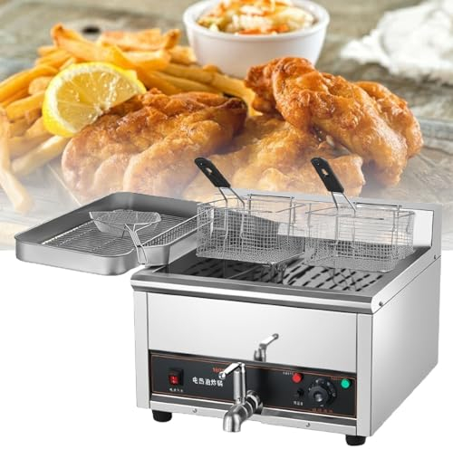 LFfwynog Electric Deep Fryer, Stainless Steel Commercial Deep Fryer with Basket with Drain Solid Basket,18L