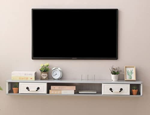 CuNtoHHH Schwebender TV-Ständer, Projektoren und Spielekonsolen, wandmontierte TV-Schränke aus Holz mit Zwei Schubladen, geeignet für Wohnzimmer/D / 120cm