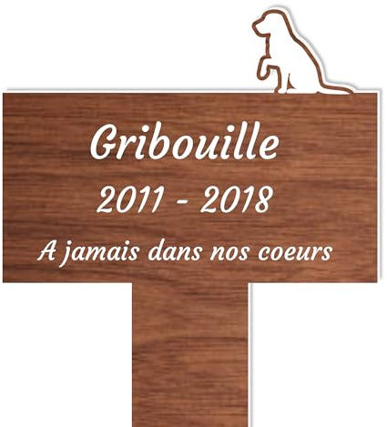 Piquet Plaque Funéraire Commémoratif Personnalisé - Bois - Inter funéraire pour chat, chien - Souvenir pour Animaux - Piquet Plaque Funéraire Animaux - Textes Personnalisables (Chien Blanc)