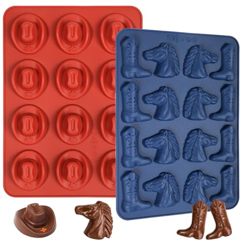 Webake Cowboy-Schokoladenformen mit Cowboyhut, Cowboystiefel und Pferd, Cowboy-Silikonform für Cupcakes, Kuchendekorationen, Western-Mottoparty, 2 Stück