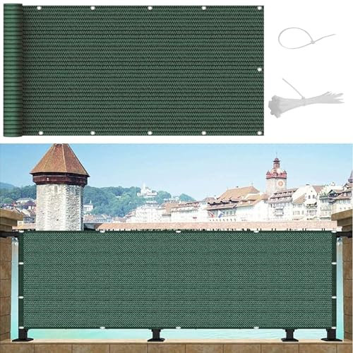 Copertura per la privacy del balcone, 95 x 440 cm, anti-sbirciamento, anti-ultravioletto, verde scuro, con corda, ideale per terrazze in giardino.