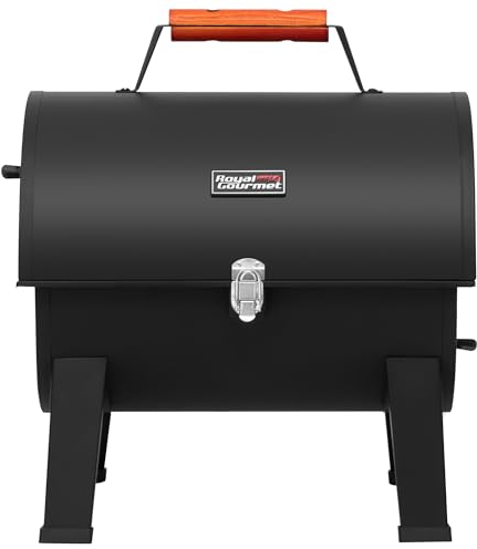Royal Gourmet Barbecue portatile a carbonella, barbecue da campeggio per giardino, picnic, carbone da tavolo, pieghevole con chiusura a scatto e manico in legno nero