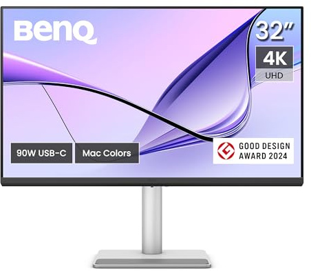 BenQ MA320U 32” 4K 3840x2160 Monitor for MacBook® Pro/Air, Dual USB-C, 90W Power Delivery, Mac Color Match, USB Hub, Brightness & Volume Control on Mac, Height & Tilt Adjustable Stand, P3 Color Gamut