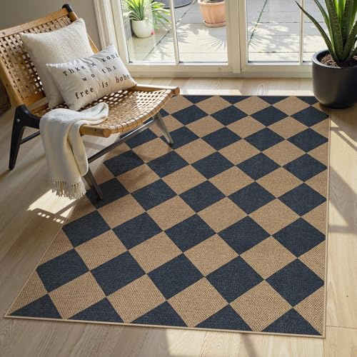 Lahome Checkered Easy Jute 3x5 Outdoor Rug, Washable Rugs for Entryway