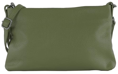 modamoda de T258 Damen Leder Umhängetasche Clutch Kosmetiktasche handmade in Italy, Farbe:Olivgrün