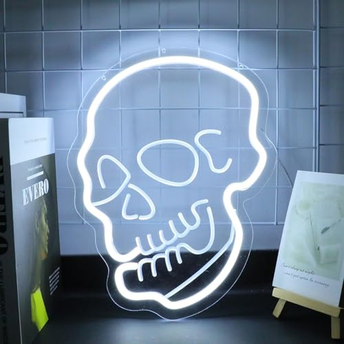 DWOOKE Totenkopf-Neonschild, Halloween-Dekoration, LED-Neonlichter für die Wanddekoration, USB-betriebene Totenkopf-Neonlichtschilder für Partys, Weihnachtsbars
