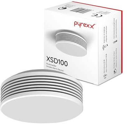 Pyrexx XSD100 Détecteur de fumée - 1-10 Ans de Pile avec Support magnétique sans perçage et LED Clignotante, Certifié Selon Q-Label, Blanc