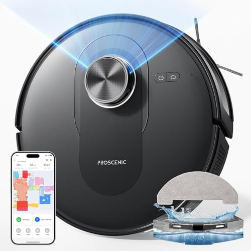 Proscenic Q8 Robot Vacuum Cleaner with Mop, Ultra Strong 6000Pa Robotic Vacuum with Lidar Navigation, 5 Real-Time Mapping, WiFi/Alexa/APP Remote Control Robot Hoover for Floor Carpet Pet Hair