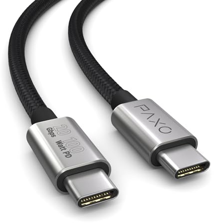 PAXO 0,5m 100W USB C auf C Monitorkabel USB 3.2 Gen2x2 20 Gbps unterstützt 4k @ 60 Hz Video und PD 3.0 Schnellladekabel für MacBook und Laptop, schwarz