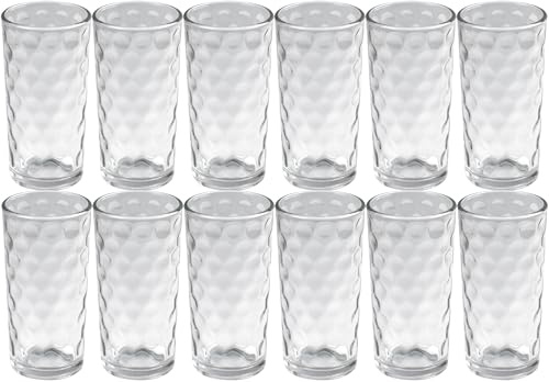 Catergold Highball Drinking Glasses Tumblers Set 250ml Tall Long Cocktail Water Juice Dinning Table Glasses (Clear 12 Glasses)