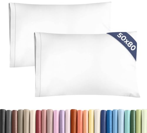 Kissenbezüge 50x80 cm Weiß im 2er-Pack - Weiche Kopfkissenbezüge aus Mikrofaser - Atmungsaktive, Pflegeleichte und knitterfreie Kissenhüllen - Maschinenwaschbar mit Hotelverschluss - Oeko-TEX
