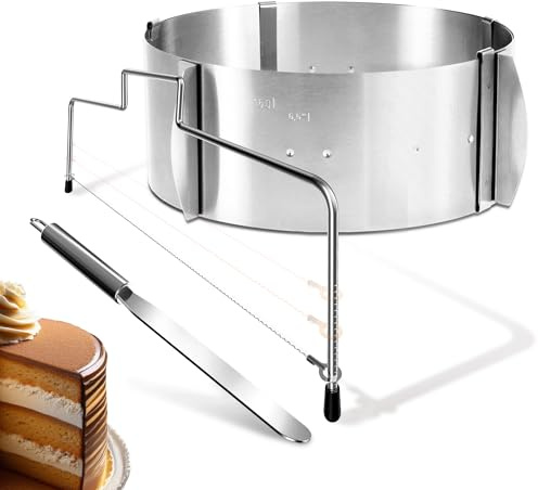 Menz Set Tortenring verstellbar hoch 8,5 cm + Tortenschneider + Streichpalette - 3-teiliges Edelstahl Torten-Zubehör Set, Backzubehör für die professionelle Zubereitung von Schichttorten