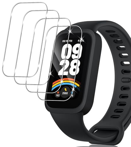 Yenwen Protector de Pantalla para Xiaomi Smart Band 9 Active/Redmi Band 3 Cristal, Dureza 9H Película Vidrio Templado, Anti-arañazos Protector de Pantalla de Cristal Templado - 4 Piezas