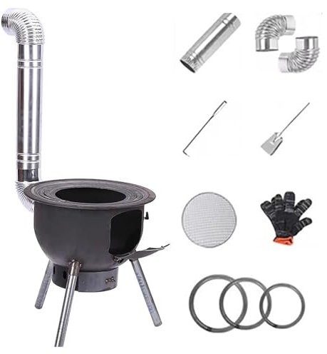 PQXQZ Mini Poele a Bois Poêle à Bois avec Conduits de Cheminée Poêle a Bois Mobile pour La Chasse La Pêche La Cuisine et Le Chauffage(52cm/20.5in)