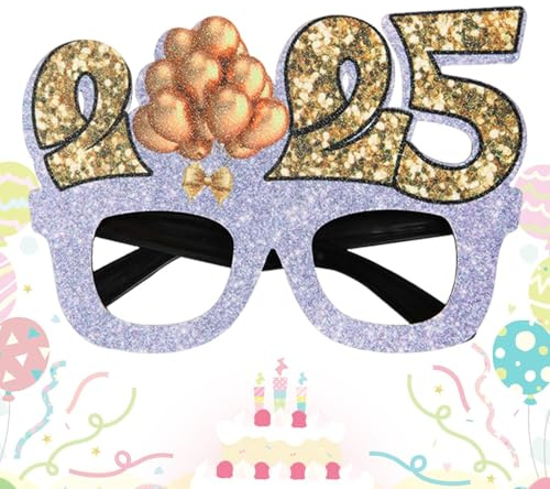 Partybrille für Erwachsene, Silvester Party Brille 2025, Silvesterbrille Dekoration Brille Glitzer - Kreative Kostümbrille, Silvester Party Supplies für Femm