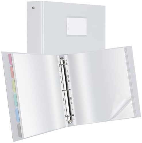 Uquelic Raccoglitore documenti con 100 Buste Perforate Trasparenti A4 e 6 pagine divisorie colorate in PP, cartelle portadocumenti in cartone per documenti, certificati, ricevute, grigio