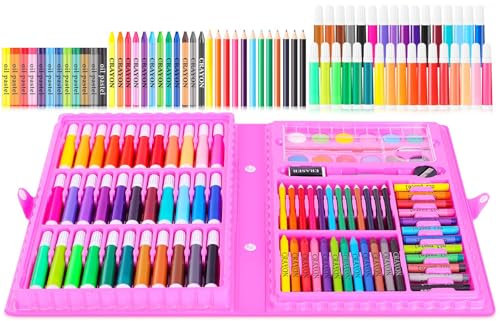 Strehknewen Valigetta Colori Bambini 86 Pezzi, Set da Pittura con Pastelli, Matite Colorate, Acquerelli, Regalo Creativo Bambina 4-10 Anni, Giochi Educativi Disegno