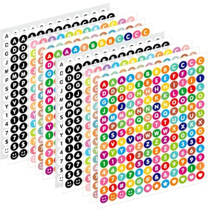 10 Bögen kleine Buchstaben-Aufkleber, 1,27 cm, rund, bunt, Alphabet, Zahlenaufkleber, selbstklebende Buchstaben-Etiketten für Scrapbooking, dekorative Bastelarbeiten