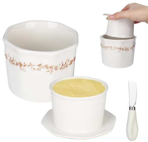 Französische Butterdose Wassergekühlt, 280g Butterglocke Keramik, Butterdosen mit Wasserlinie und Buttermesser, für Frische und Streichfähige Butter
