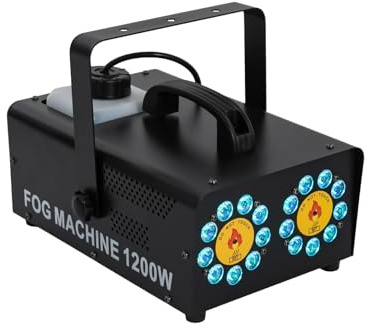 Mini machine à fumée 1200 W avec 18 lumières LED colorées - Double buse - Brume élevée - Convient pour mariage, fête, théâtre, Halloween, Noël