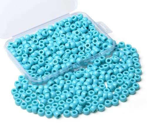 Sahoottie 500 Stück Türkis Pony Beads 6x9mm Türkis Perlen zum Auffädeln | Kandi Beads Großes Loch Grüne Ponyperlen für Armbänder Halskette Basteln Pfeifenputzer Haarperlen Schlüsselanhänger
