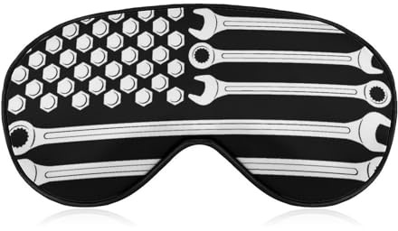 Bequemer Augenschutz für die Nacht, Augenabdeckung mit Schraubenschlüssel, schwarz-weißer amerikanischer Flagge, weiches elastisches Band für Damen und Herren
