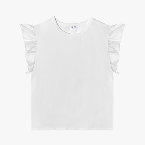 KAKU NANU Camiseta Niña Manga Corta Lisas 3-10 Años Tops De Verano de Algodón para Niñas Blanca Amarilla Rosa Lila Azul