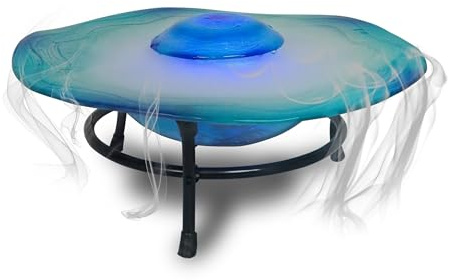 XBrand 8 LED Mist Indoor Tabletop Fountain, Freestanding Water Feature with 12 Color-Changing Lights & Inline Control, Glass & Metal, Blue