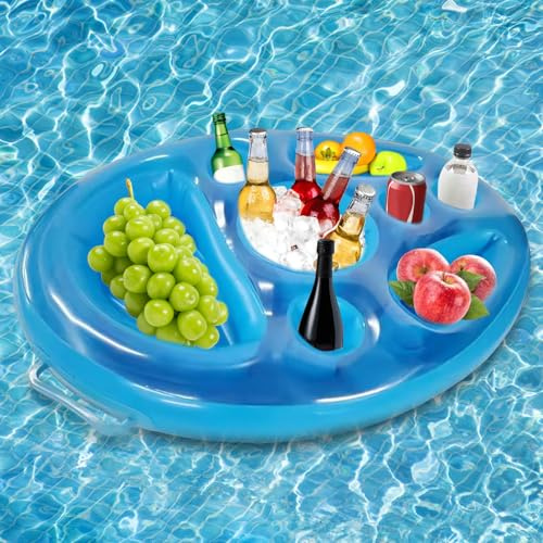 Tokenhigh Inflatable Floating Drink Holder, 8 Holes Pool Drink Tray, Snack and Cup Floating Holder Large Capacity, PVC Floating Beer Holder, Floating Coasters for Pool Party, Water Fun, Beach