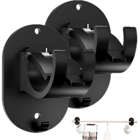 Ganci autoadesivi per aste per tende, senza foratura, 2 pezzi, Heavy Duty | Supporto per asta da parete, installazione senza, forte di supporto per bagno, cucina, finestre, decorazione