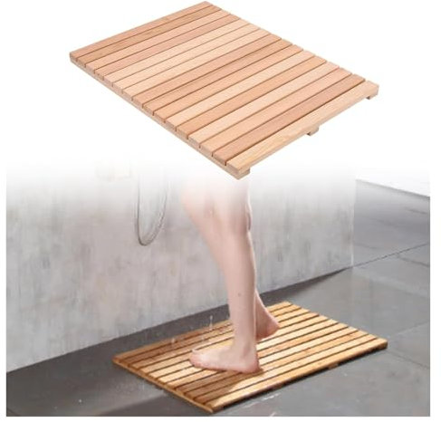 Caillebotis de Douche Bois, Tapis de Spa de Luxe, Tapis de bain de douche intérieur et extérieur en bois, grand tapis de sol de salle de bain carré for /toilettes/salle de bain.(50x60cm(19 3/4x23 5/8