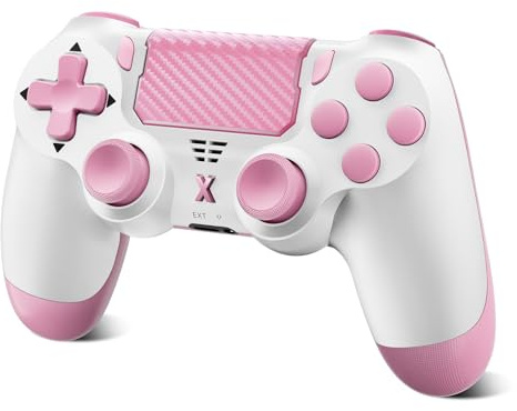 Glitfix Wireless Controller für PS-4, Game Controller kompatibel mit PS-4/Pro/Slim/PC Gamepad mit Turbo/Zurück Taste/Dual Vibration/6-Achsen Gyro Sensor/Touchpanel (Rosa)