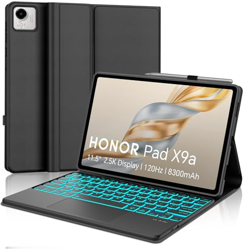 SENGBIRCH Étui de clavier pour Honor Pad X9a, 11,5 2025 – Clavier Bluetooth rétroéclairé amovible 7 couleurs, coque de protection pour Honor Pad X9a 11,5 avec clavier sans fil, noir