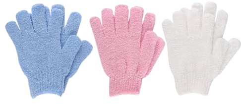 3 Paires Gant Exfoliant Corps, Gants Exfoliants pour le corps, Nettoie Et Purifie En Profondeur Les Cellules Mortes, Gant de toilette exfoliant, Gommage naturel Et Efficace, Blanc+Rouge+Bleu