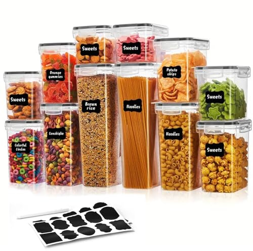 Taylor & Brown 12 Pack Food Storage Containers - 19.6L, Airtight Kitchen Storage BPA-Free Plastic Container for Cereal, Flour, Sugar & Baking Supplies with 20 Labels