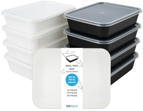 Enpack Aufbewahrungsbox 1000 ml – luftdichter Meal Prep & Vorratsbehälter mit Deckel | Mikrowellenfest & BPA‑frei | Ideal für Kühlschrank, Lunch, Küche & Meal‑Prep | Schwarz (50er Set)