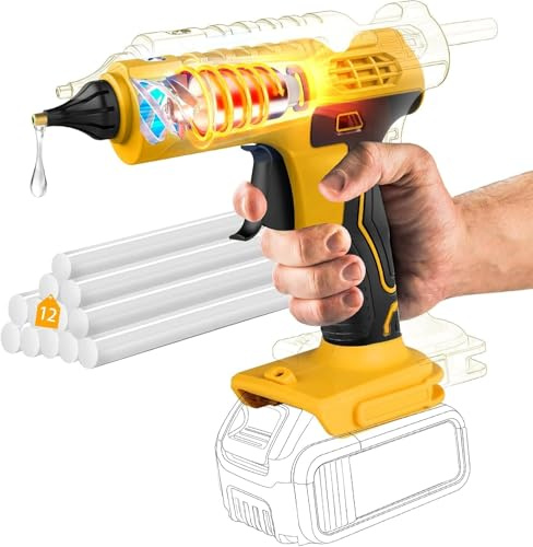 Pistola de pegamento caliente inalámbrica de 100 W para batería DeWalt de 20 V (sin batería), kit de pistola de pegamento caliente inalámbrica de tamaño completo con 12 pistolas de pegamento grandes