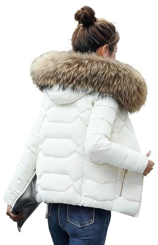 Gefomuofe Chaqueta acolchada para mujer, ligera, con capucha de pelo, chaqueta acolchada corta, acolchada, gruesa, con capucha, elegante chaqueta softshell
