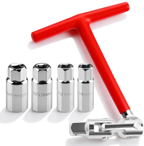 Msauifncp 5 Pièces Clé a Bougie Bougie Allumage Manche en T Universel Confortable Avec Cardan 4 Tailles 14mm 16mm 18mm 21mm pour Voitures Motos Tondeuses à Herbe Démontage de Bougies