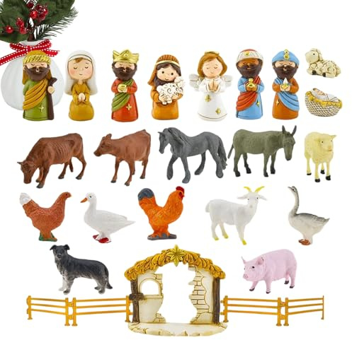Calendario natalizio 2025, espositore per presepe, struttura a venticinque scomparti per tavoli stagionali, statuette della scena dell'avvento a tema religioso, componente decorativo per la casa per
