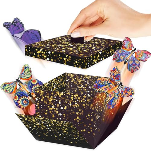 Grande Boite Cadeau Surprise Papillon Explosion Box, Boite Explosion Surprise, 15 x 14,8 x 12,5 cm, Boite Cadeau Noir Pop up Surprise Anniversaire, DIY Boîte Cadeau Papillons