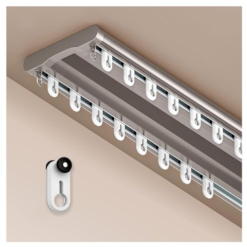 Barra de cortina doble de aluminio de 140 cm, barra de cortina montada en el techo para sala de estar y dormitorio, Gardinenschiene de 2 vías en color champán (190/250/320/380/450/500 cm)