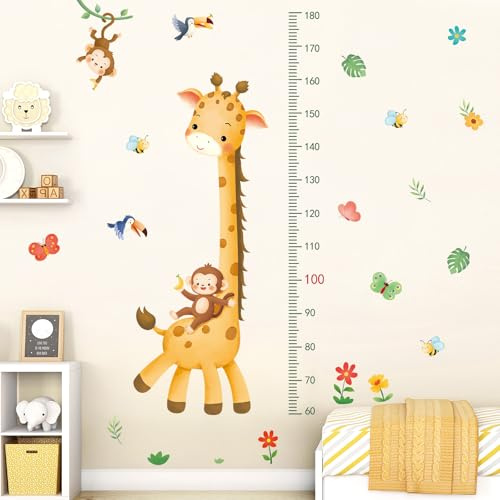 SHUCHING 60-180 cm Wandtattoo Messlatte für Kinder | Kindermesslatte zum Kleben Giraffe Dschungel, Selbstklebende Wandsticker für Kinderzimmer Klassenzimmer Wohnzimmer Türen
