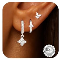 ZOERAY 3 Paar Ohrringe Gold Silber 925 Hängend Damen Wasserfest Set | 18K Vergoldet Creolen Ohrstecker Silber Hängend Kleeblatt,Hypoallergen Goldene Ohrringe Stecker ,Schmuck,Geschenke für Frauen