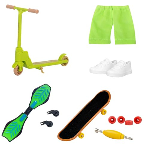 DIFLAX Mini Fingerspielzeug Set Finger Skateboard Finger Scooter Finger Spitzen Mini Fingerboards Training Requisiten mit Reparaturwerkzeugen und Kleidung für Kinder Erwachsene Partygeschenke (Grün)