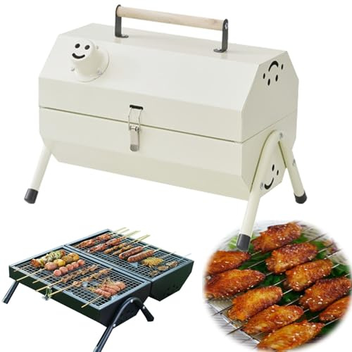 Griglia for barbecue a carbonella portatile, mini barbecue a carbonella multifunzionale, piccola griglia for barbecue da tavolo for cucinare all'aperto in casa, feste, picnic, campeggio(White)