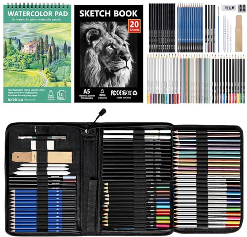 TOSUTO Juego de Suministros de Arte de 76 Piezas, Lápices de Dibujo,Kit Dibujo,Lápices de Colores Profesionales,Bosquejo Material Set,Juego de Lápices de Colorear de Artista,Juego de Dibujo
