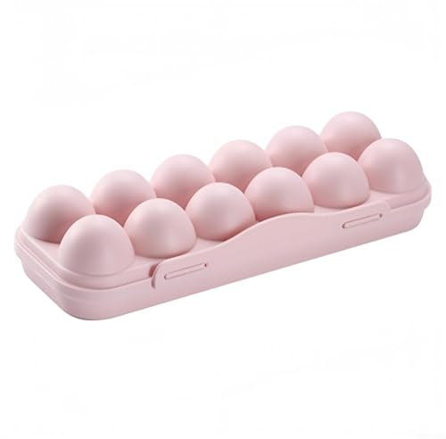 Boîte de rangement pour œufs en plastique avec 18 emplacements individuels pour organiser et sécuriser le transport des œufs pendant la randonnée, le camping et les voyages (12 compartiments rose)