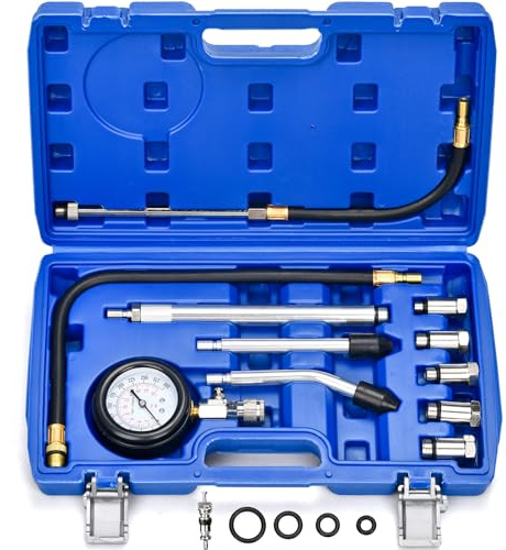 HATANSE 11 stycken kompressionstestare kompressionstestare bensin | med 5 adaptrar M10 M12 M14 M16 M18-adapter, mått 0–20 bar eller 0–300 psi för bil, lastbil, bil, motorcykel